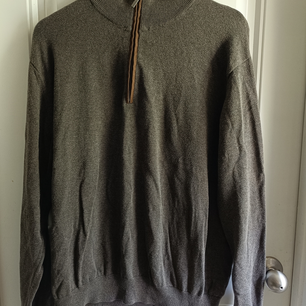 Preppy Alan Flusser 1/4 Zip Mock Neck Gray Pullover Sz XL Casual Minimalist Golf